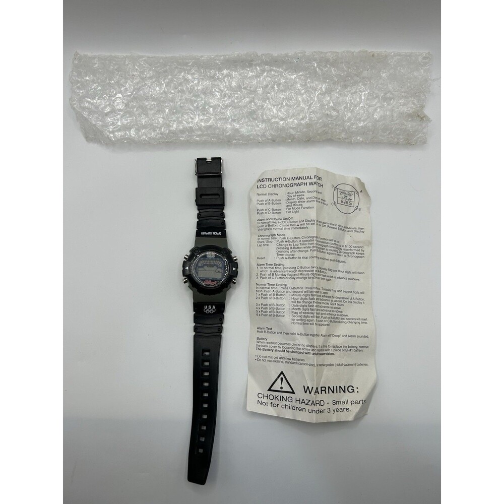 Vintage Kellogg’s USA Olympic LCD Chronograph Watch Black Digital W/ Manual